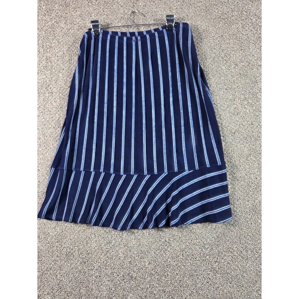 Citi Knits Midi Skirt Womens XL Blue Excellent Pinstripe Asymmetrical Hem
